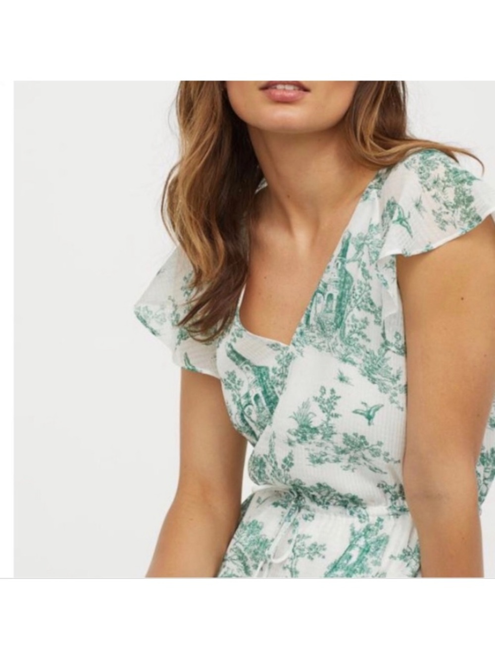H&M Cottage Garden White & Green Toile Floral Maxi Dress w  Floral Print. Sz. 4
